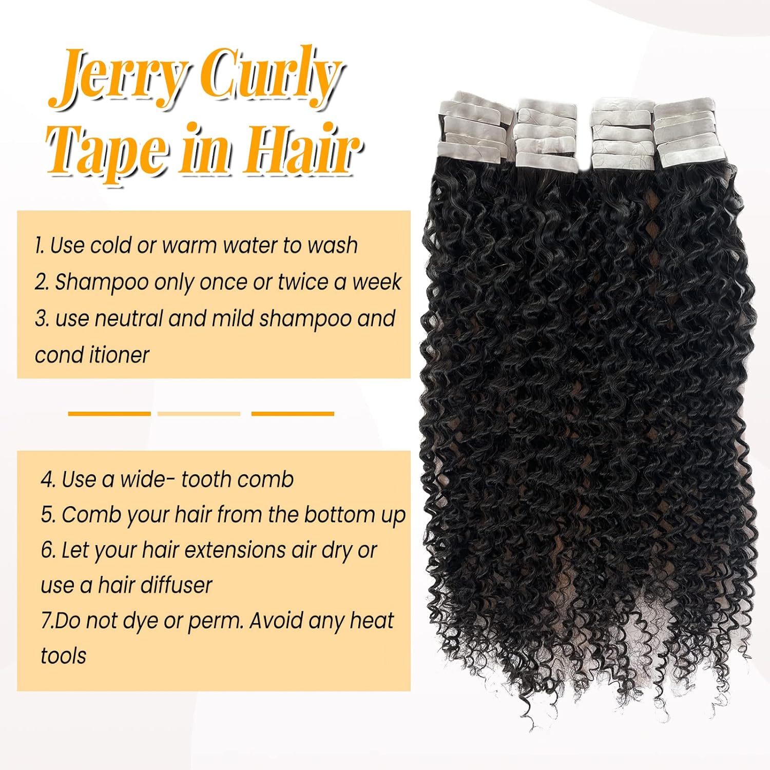 Curly Tape in Hair Extensions Human Hair Natrual Black for Women 20 pcs Jerry Curly 3C Tape ins 20 Inch 50G