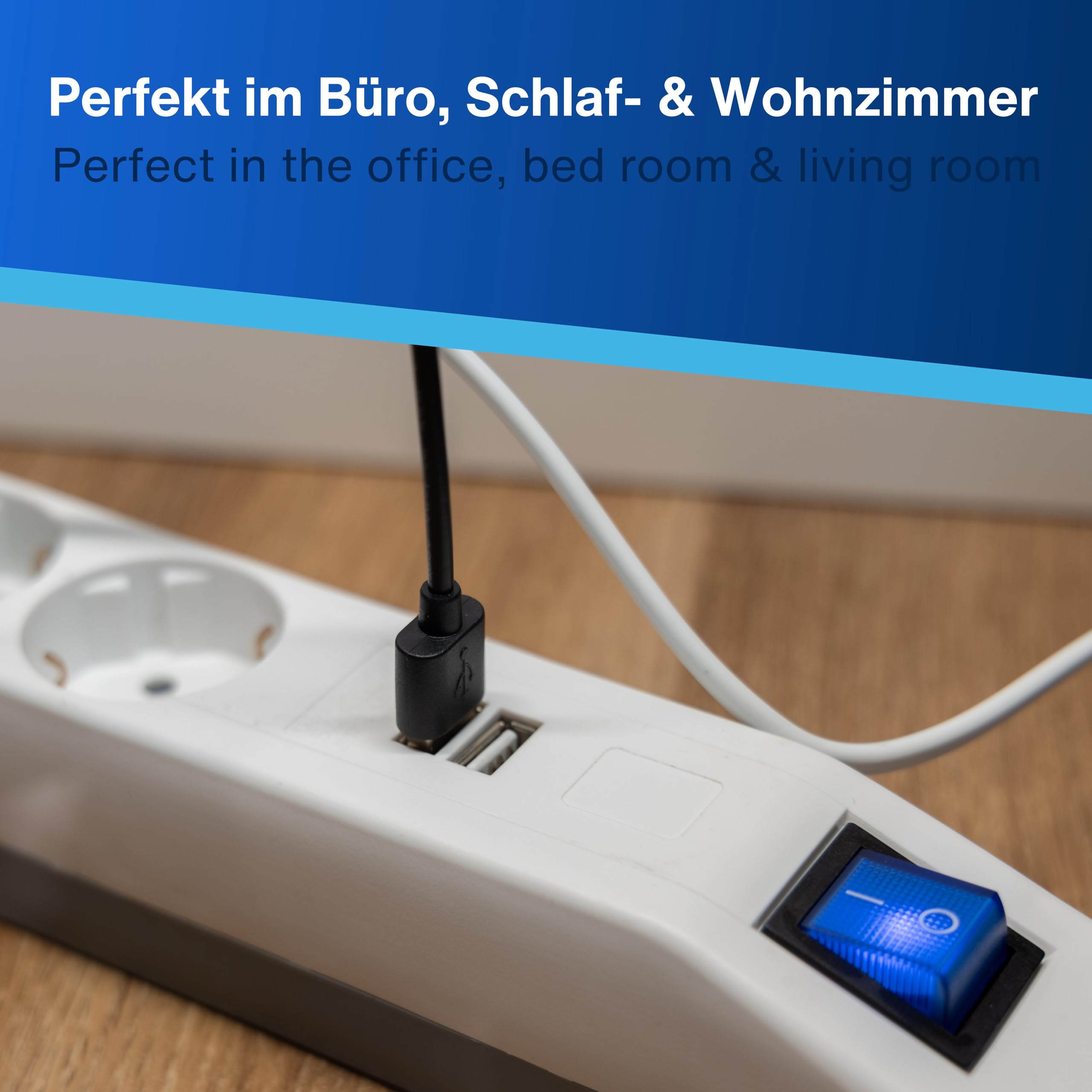 Stekkerdoos 3-voudig met USB, meervoudige stekkerdoos met platte