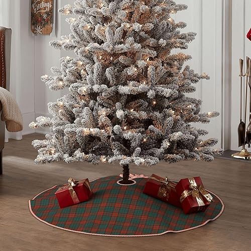 Miniatura 6 de Falda de árbol de Navidad de 36 pulgadas, Ulster Ireland District Tartan Irish Plaid Linen Falda de árbol de Navidad para fiesta de vacaciones,