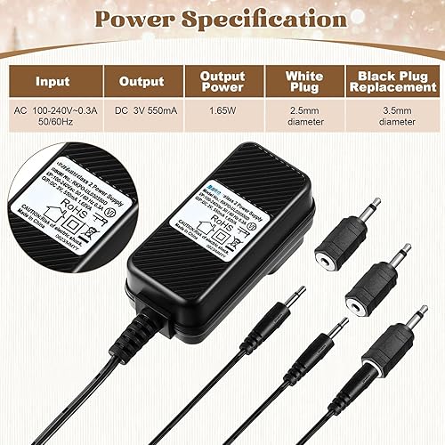Miniatura 4 de Meonum Adaptador de CA CC compatible con accesorios Department 56 Village, adaptador de cable de alimentación de 3 V con 3 enchufes negros
