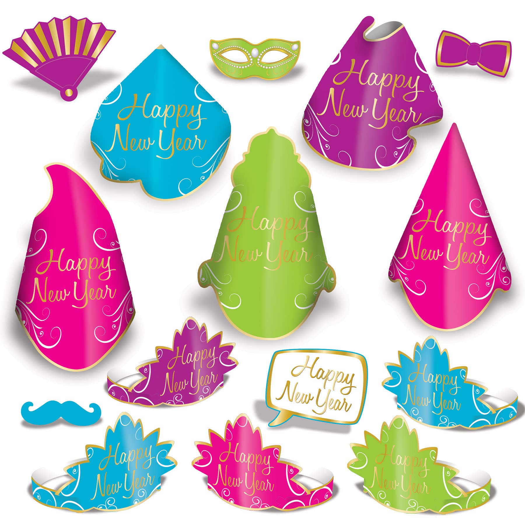 Kit Happy New Year de 20 accessoires de fête en papier coloré Beistle