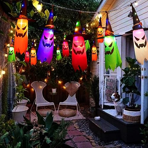 Miniatura 2 de 5 calcetines de viento colgantes de fantasma, decoración colgante de luz, bandera de manga de viento, calcetines de viento con luces LED para puerta