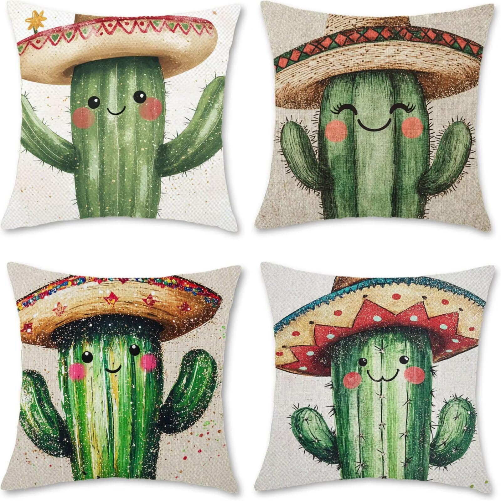 Cuscini Per Divano 60x60cm Set di 4 Cuscini da Esterno Divano Cactus Cuscino Esterno Decorativo in Piazza Estate Lino Impermeabile Cuscino Outdoor Pillowcase, Decorazione Del Giardino Beige Z-9