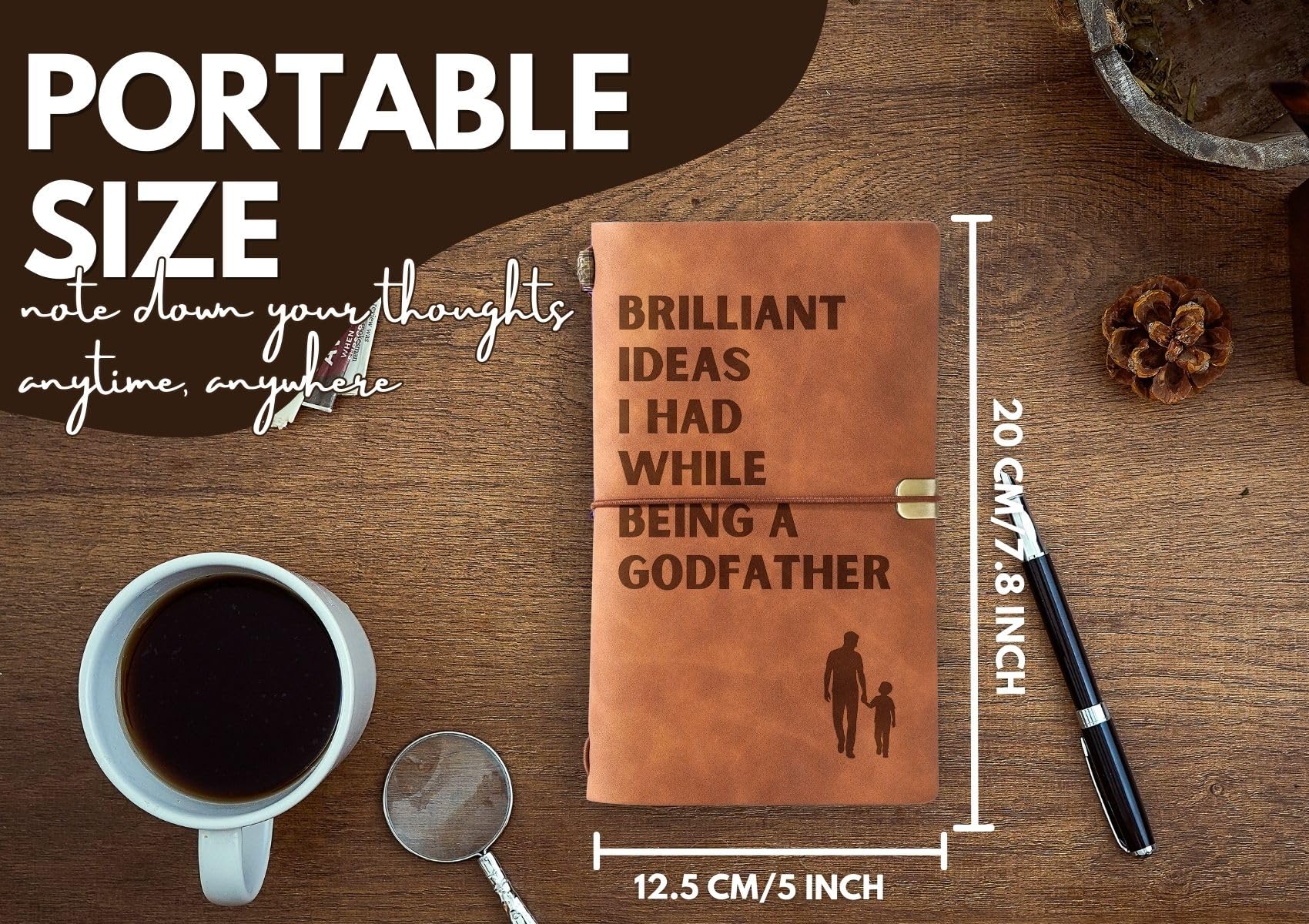 InnoBeta Godfather Gifts from Godchild - Brilliant Ideas I Had Journal and Pen Set - Refillable Notebook 7x5 Inches