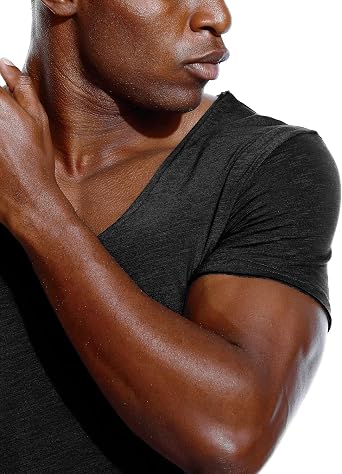 Deep V Neck T Shirt for Men Low Cut Scoop Tee Invisible Tshirt Vee Top