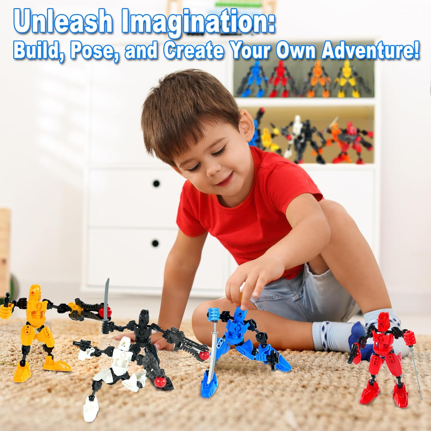 2Pcs Cute Model 13 Action Figure Set,Robot 13 Multi-Jointed Action Figure，3D Printed Fighter Action Figures for Game Lover，Best Gift for Him (Red + Blue)