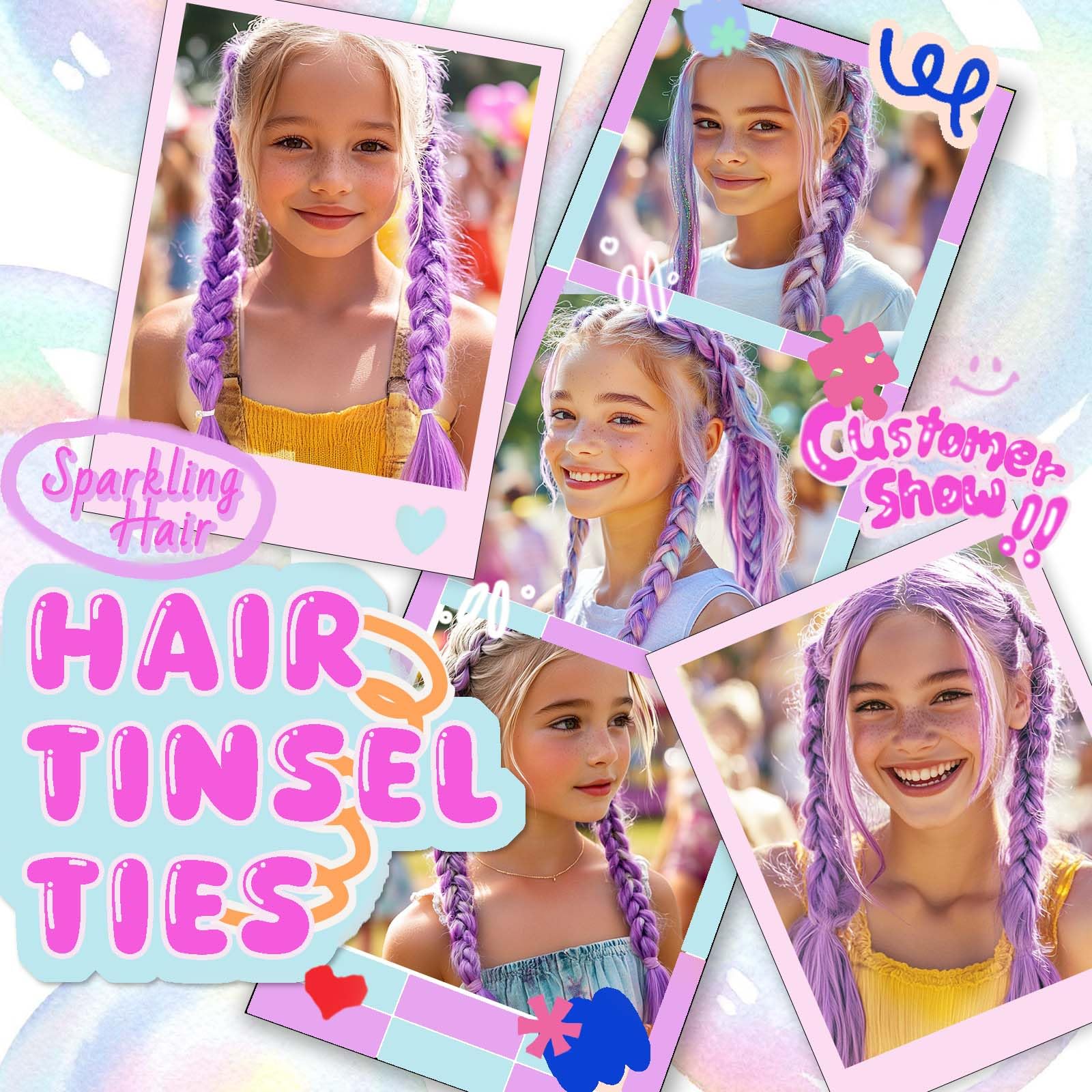 Rainbow Ponytail Extensions With Hair Tie 1 Packs 80g/Pack Coloured Hair Extensions for Braiding 18 inch Colorful Ombre Mermaid Pony Tail Synthetic Hair Extensions for Girl Women XXPurple - Image 2