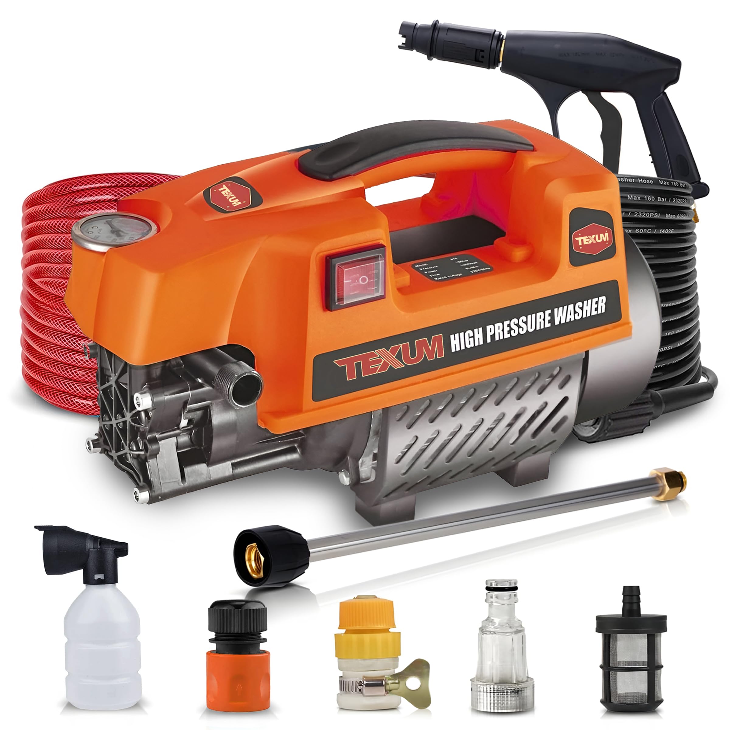 TEXUM TXO-25 Portable high Pressure Car Washer Machine for Washing car, Bike, Vehicles, 135 Bar Max Pressure and 2.0 KW Motor Power. (Updated Model)-image-31