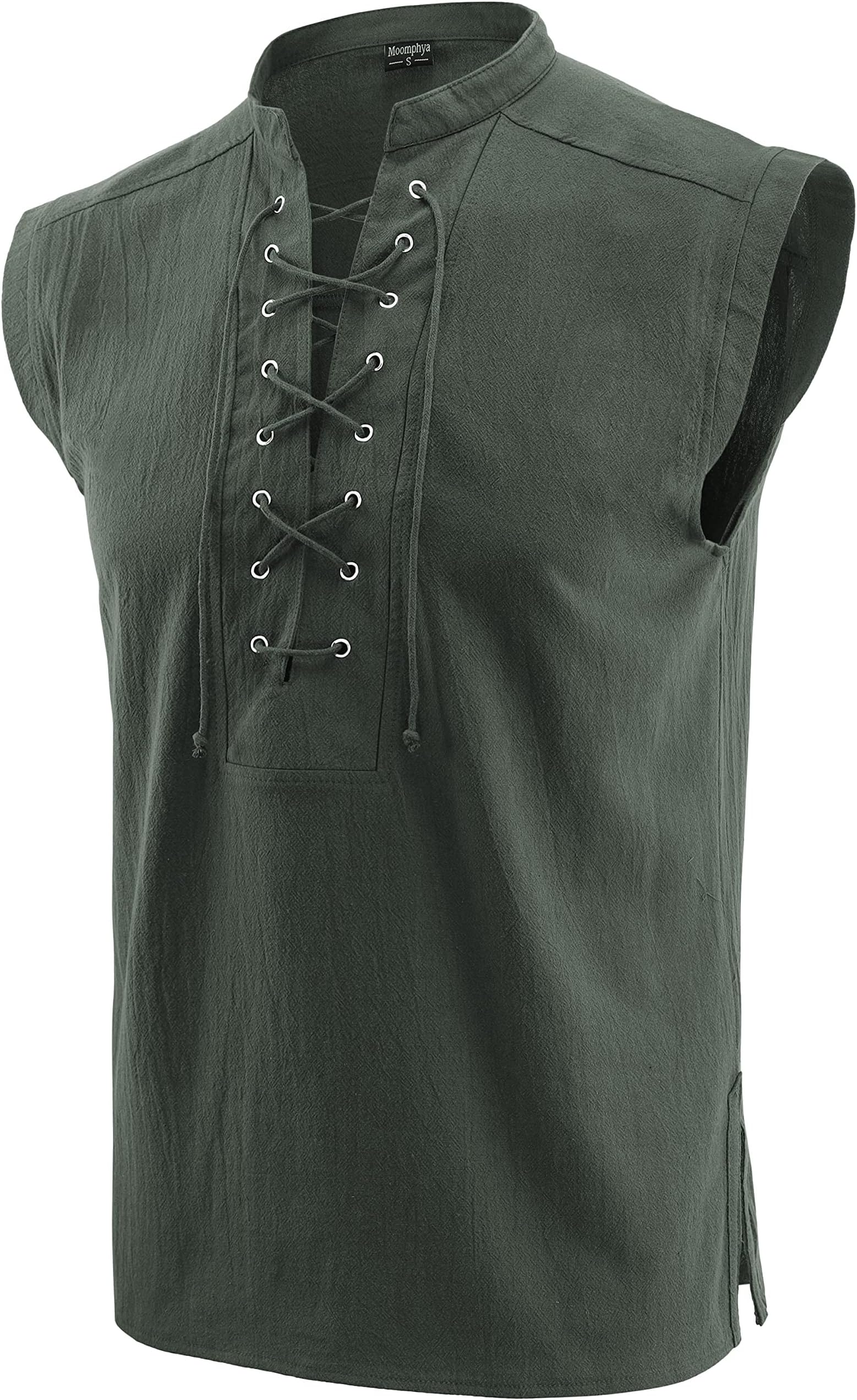 Moomphya Mens Pirate Renaissance Viking Steampunk Medieval Gothic Celtic sleeveless Shirt barbarian Top Tee