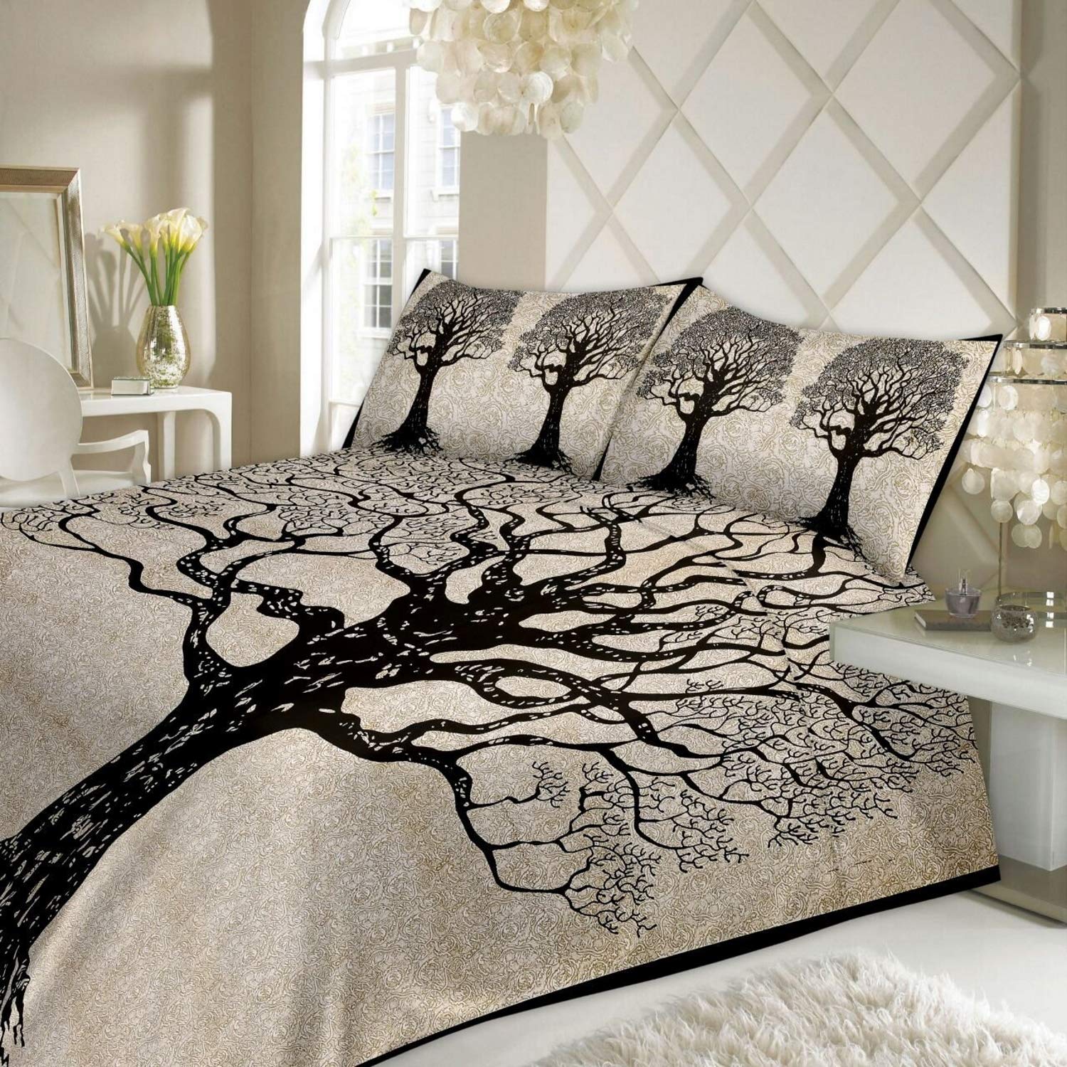 Couvre-lit Sanganeri Jaipuri en coton noir pour sublimer votre chambre à coucher