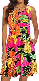 Summer Dresses for Women 2025 Casual Sundresses Beach Cover Ups Sleeveless Tshirt Swing Dress with Pockets - Buy now