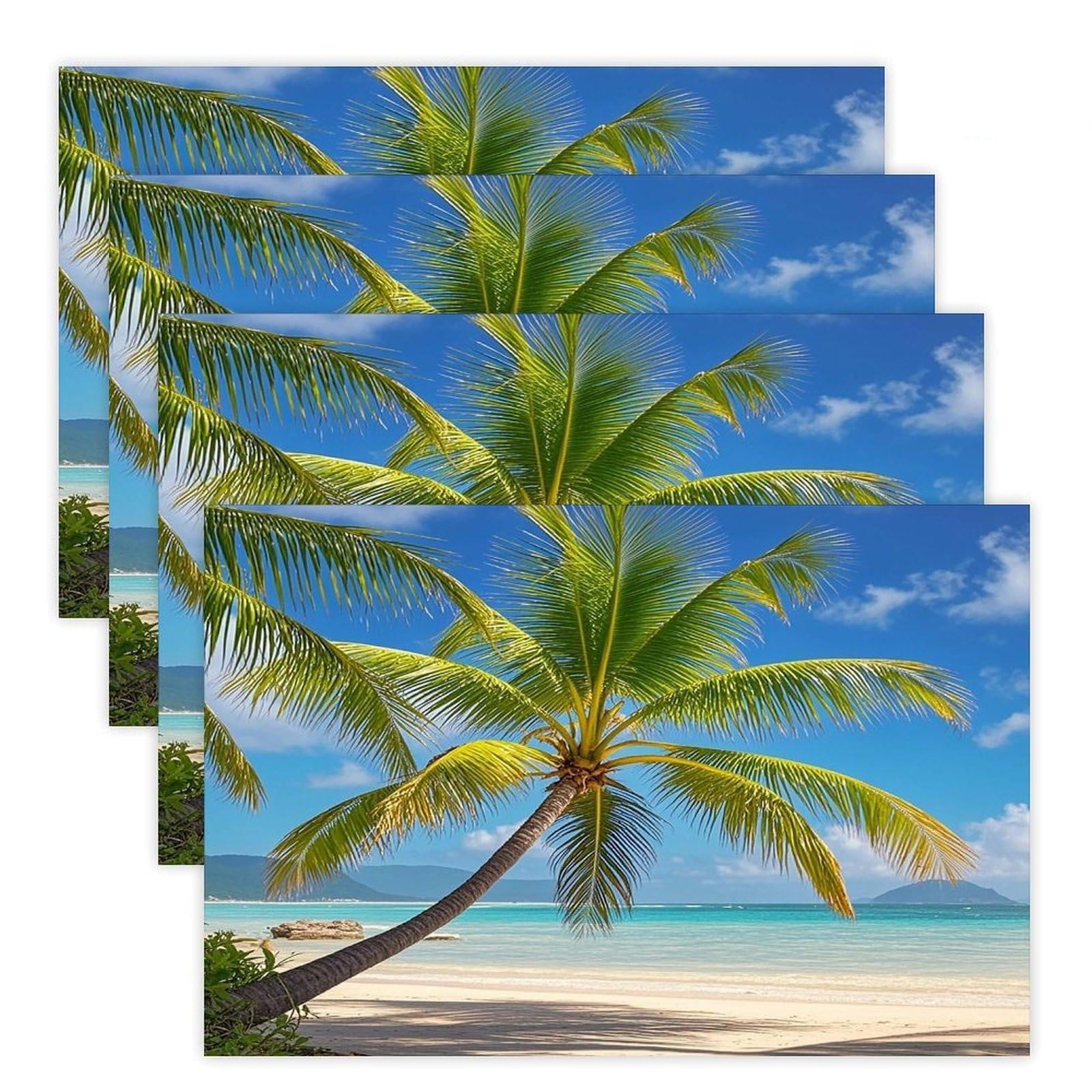 Tropical Palm Tree Placemats Flax Place Mats for Dining Table Rectangle Non-Slip Table Mats Heat Resistant Washable Placemat for Kitchen Home Decor Party Outdoor 12" X 18"