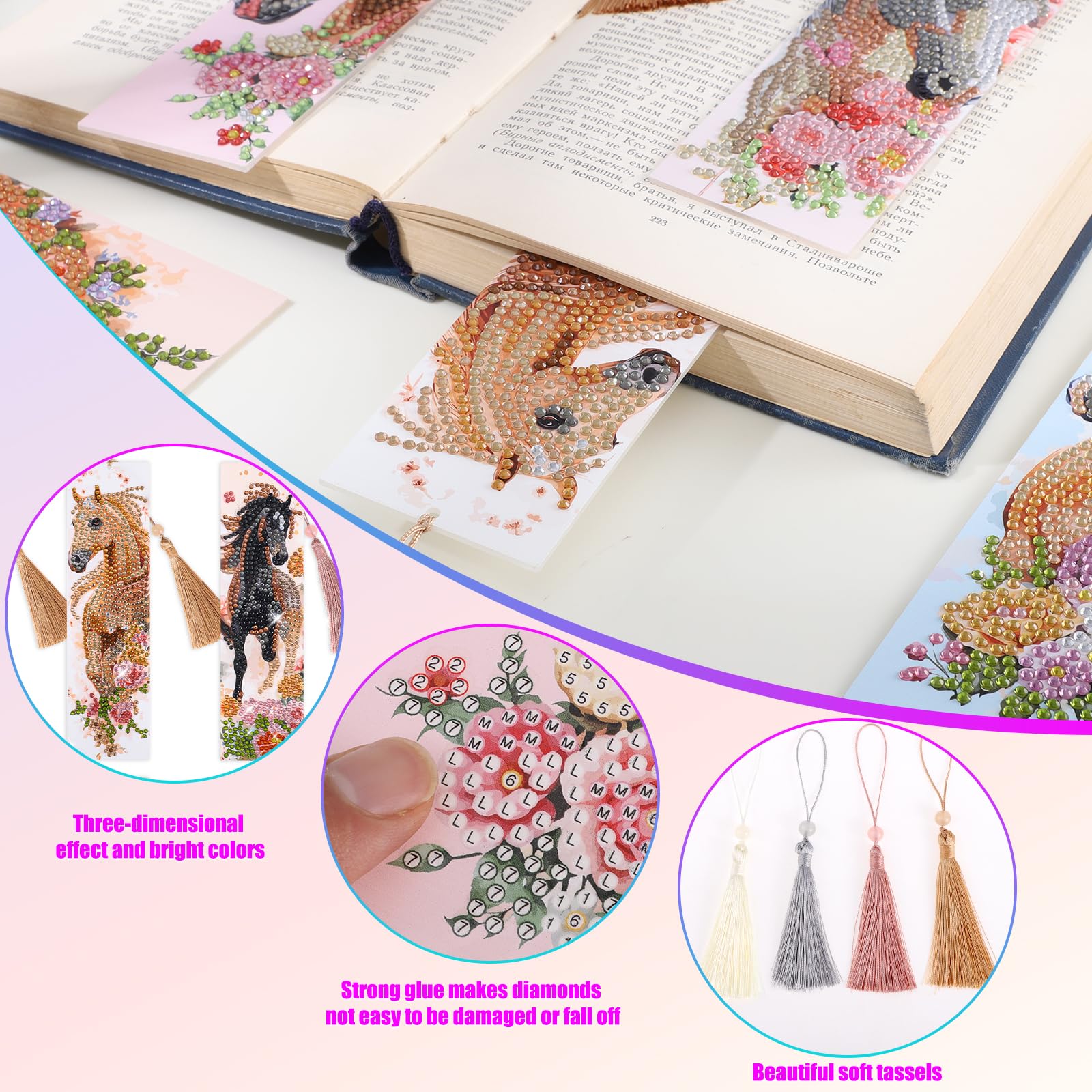 8 Stück Diamond Painting Lesezeichen - Bastelset Für Mädchen Ab 6 Jahren