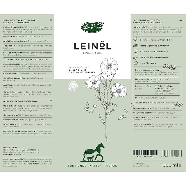 Foto 6 de 6 de LaPura Aceite de linaza para perros, gatos y caballos, prensado en frío, 1 L