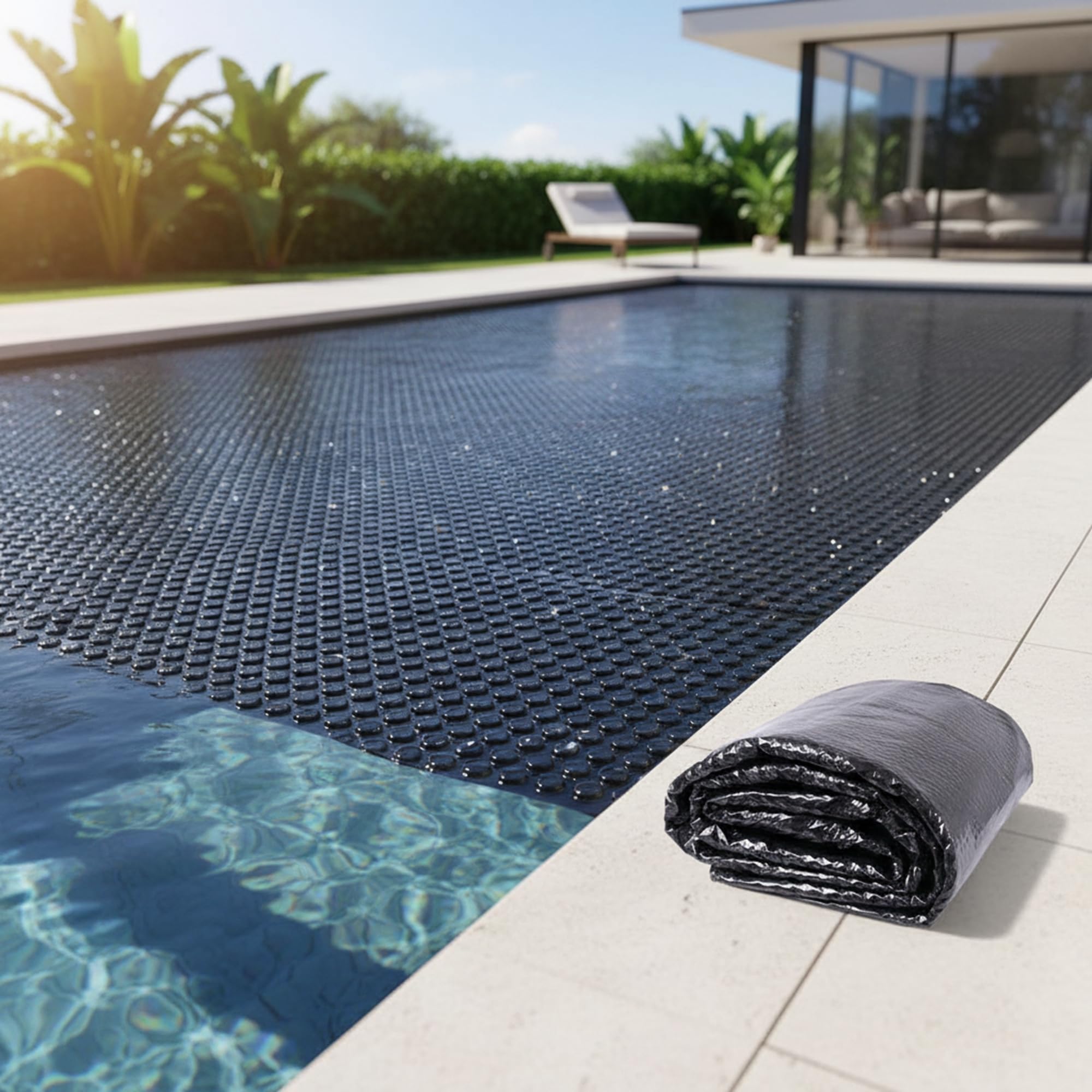 Mucola Pool Solarfolie Rund Ø 549 cm Schwarz – Poolabdeckung PVC mit Luftkammern und Ösen | spart bis zu 70% Heizkosten, reduziert Verdunstung, UV-beständig, zuschneidbar für großen Rundpool