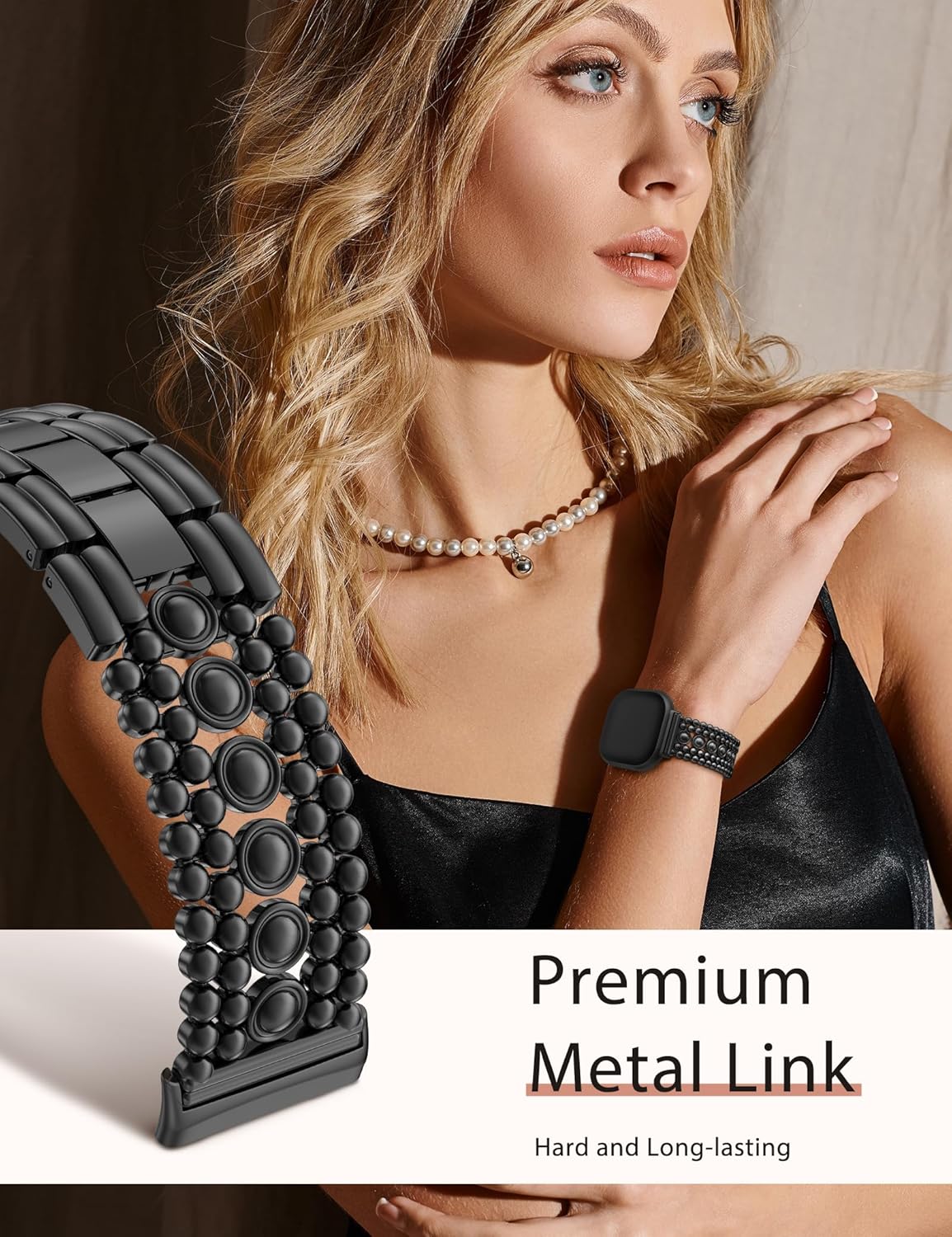 Minyee Metal Bands Compatible with Fitbit Sense 2/Versa 4/Versa 3/Sense Bands Women, Pretty Dressy Stainless Steel Metal Dual Tone Adjustable Round Studded Link Bracelet Replacement Strap for Versa 4