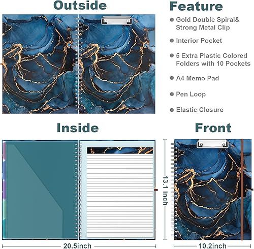 Miniatura 66 de Hongri Clipboard Folio with Refillable Lined Notepad, 8.5 x 11 Folders with Storage 10 Pockets, Spiral Portfolio, Size 12.8x 9.7 in, Office & School