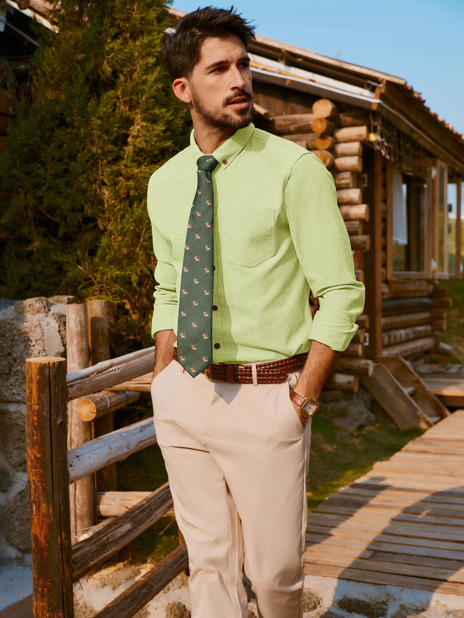 PJ PAUL JONES Camisa casual con botones de manga larga para hombre, camisa de lino y algodón | Camisa de ocio para hombre, ajuste normal, con botones