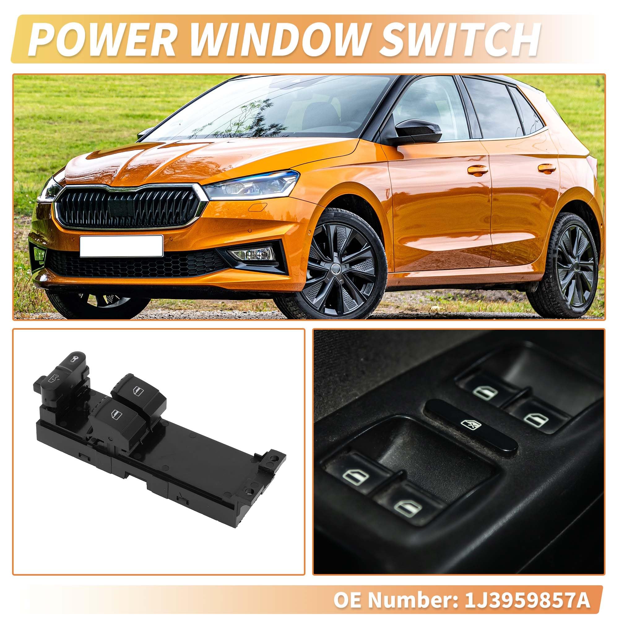 A ABSOPRO Interruptor De Ventana Eléctrica Para Skoda Fabia 2000-2008 1Pc | Negro, Plástico, Metal, Lado Izquierdo Delantero, 6 Pines, Control Ventana, Bloqueo/Desbloqueo Puerta, Oe 1J3959857A