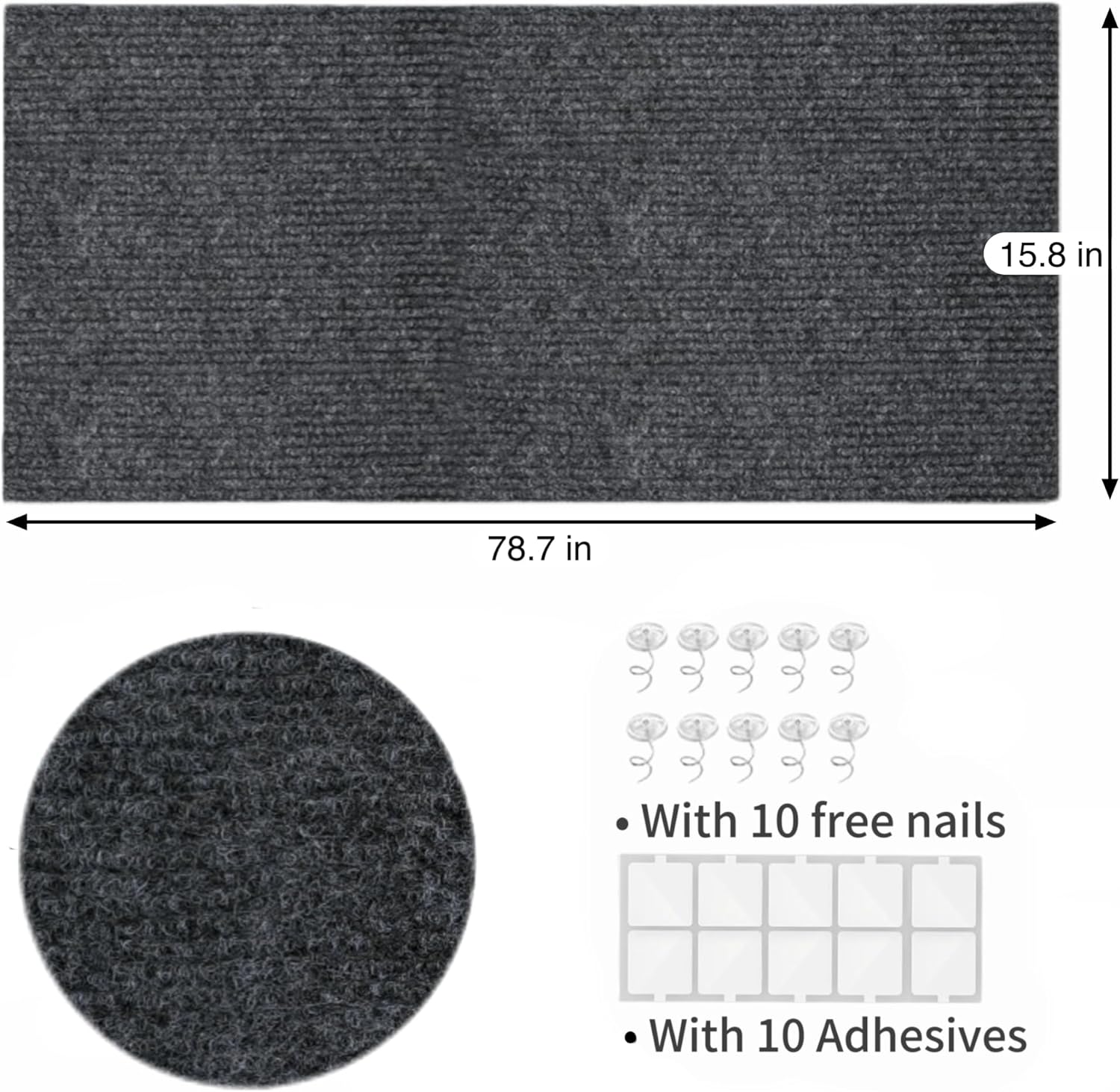 78.7"X15.8" Cat Scratch Furniture Protector Scratcher Pad, Adhesive Couch Protector from Cats Claws Scratching, DIY Cats Climbing Wall Scratcher Carpet as Cat Scratching Post (Dark Grey)