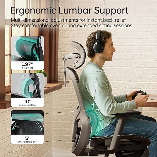 Miniatura 2 de Hbada Silla de oficina ergonómica P2, silla de oficina con soporte lumbar 3D, silla ergonómica de malla con brazos de rotación 3D de 360 y