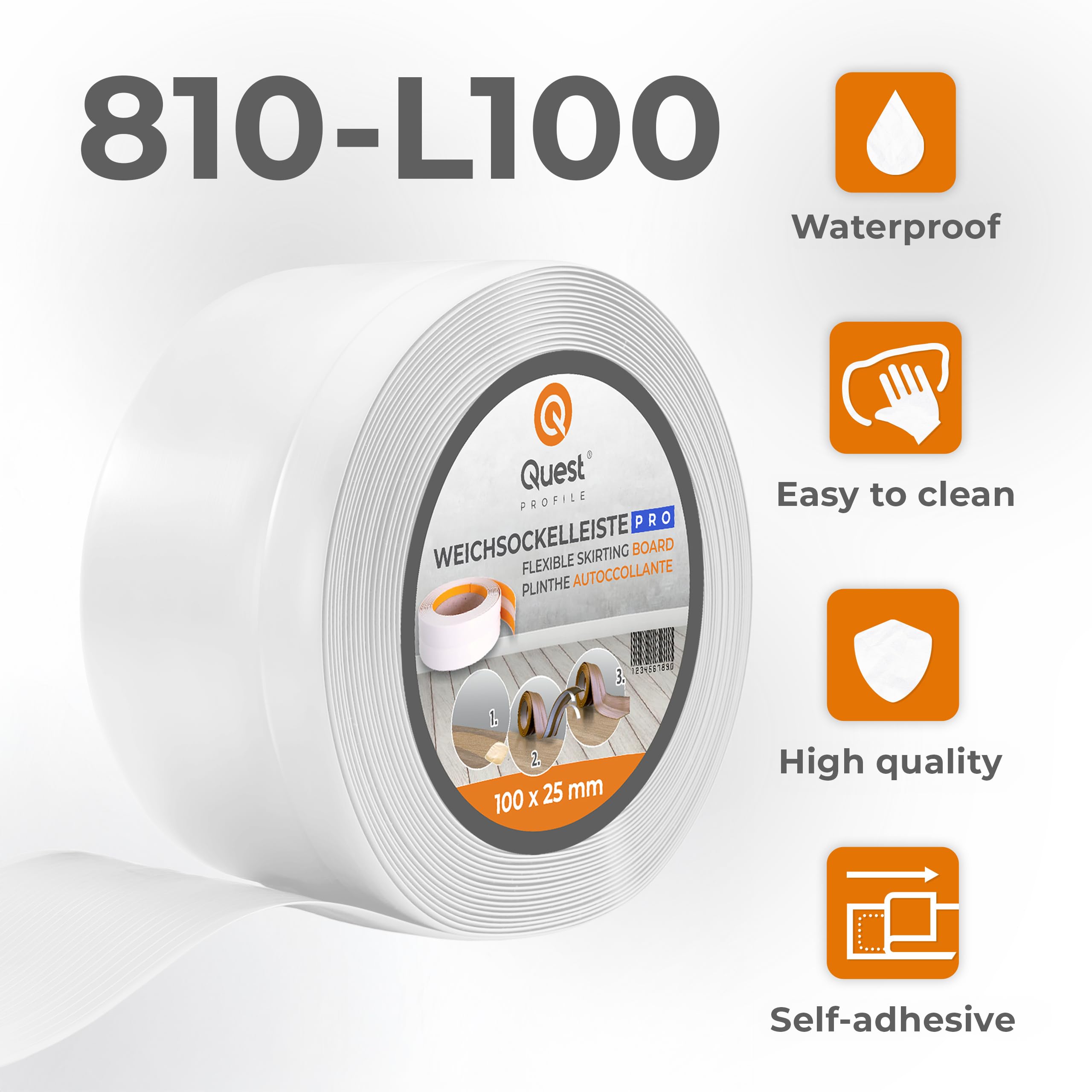 Quest Plinthe Souple En PVC - 100 Mm X 25 Mm - Plinthe Flexible De Finition, Bande De Finition - Pour Mur Et Sol - Décorative, Résistante Aux UV (Marron, 1m