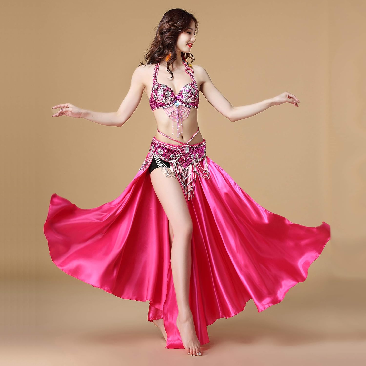 MUNAFIE Belly Dance Skirt Satin Split Side Long Skirts for Women - Image 4