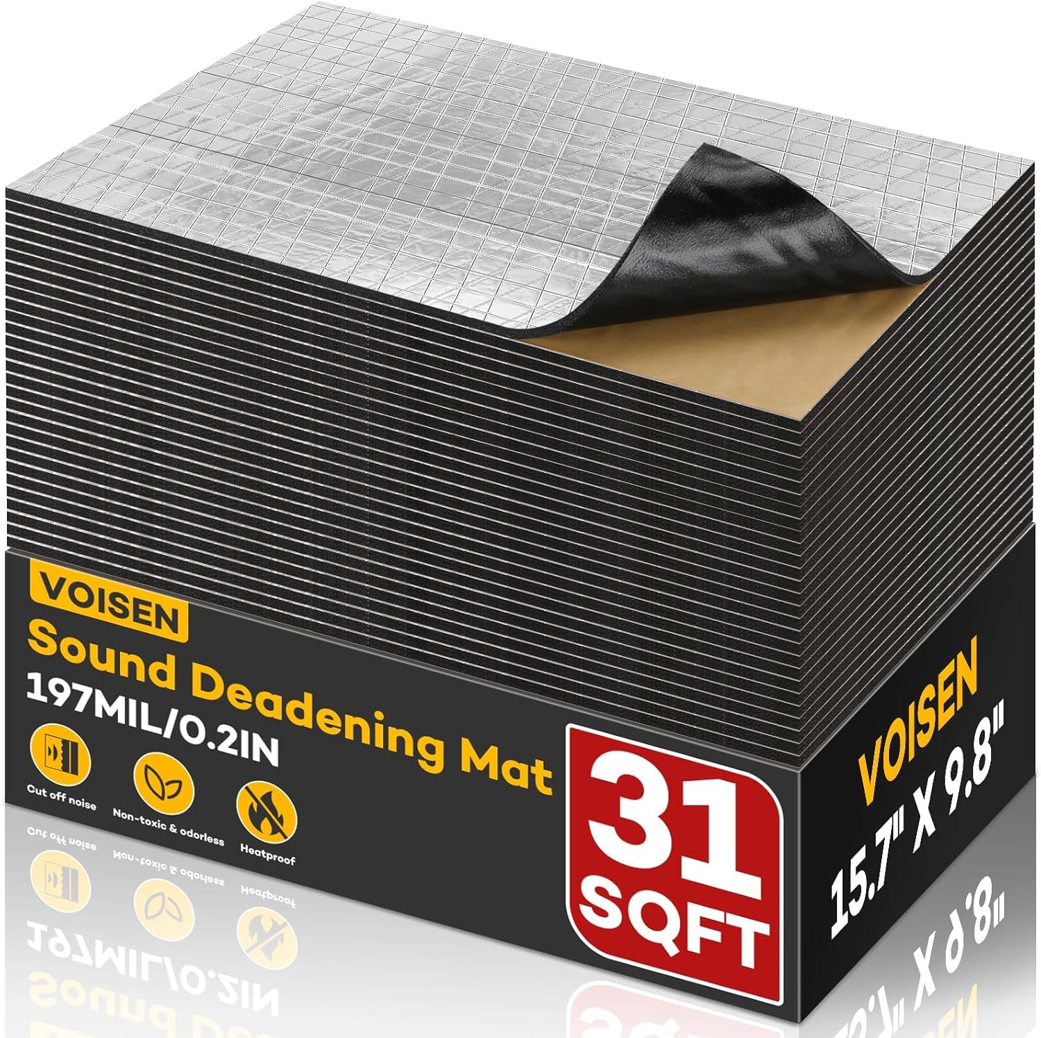 VOISNE Sound Deading Material for Cars,197 mil(5mm) 31 sqft Sound Deadening,Aluminum Foil Foam Automotive Soundproofing Material,Noise Insulation and Vibration Dampening Material 28 Pcs