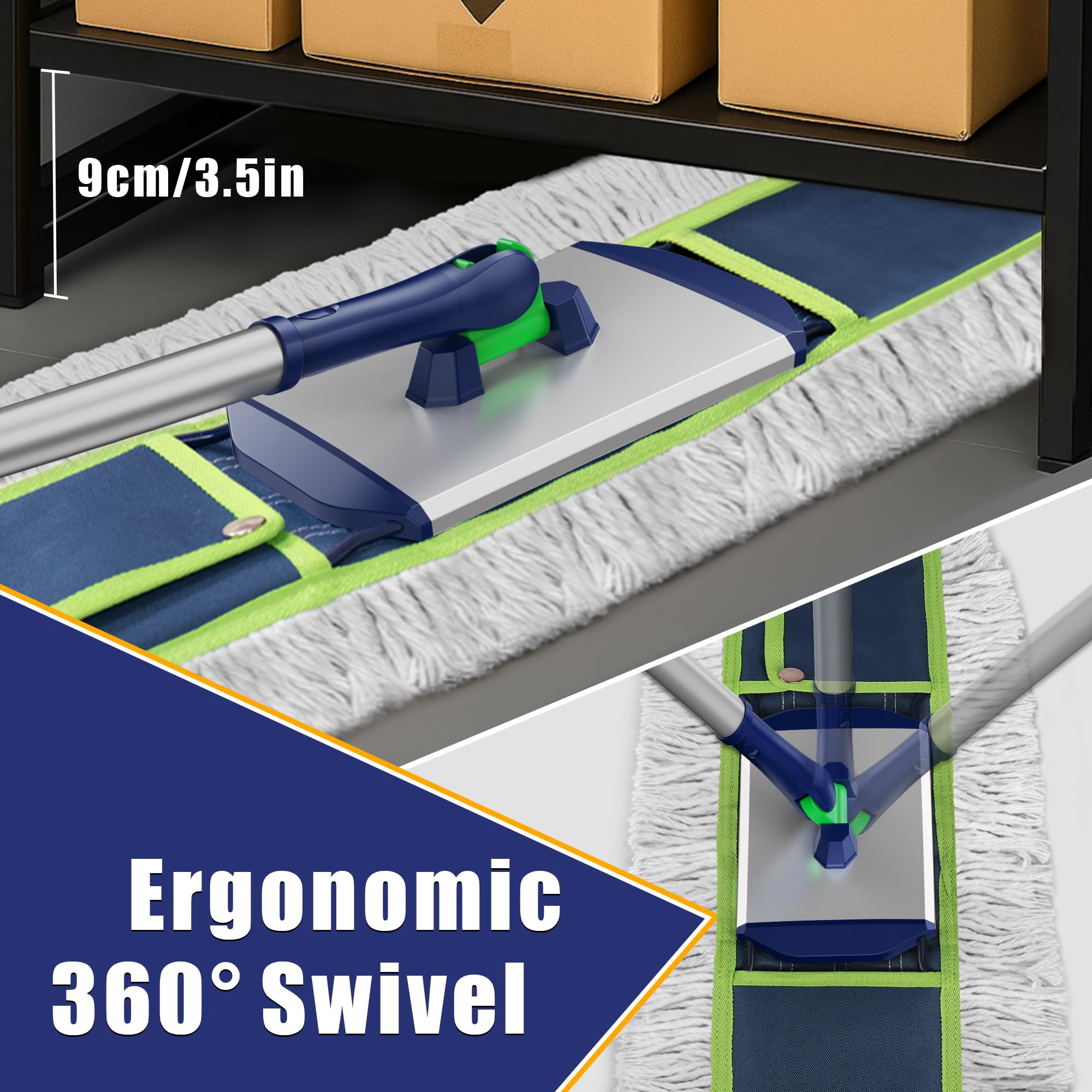 Grande mocio industriale piatto: 104 cm di larghezza resistente per pavimenti in legno duro – spolverino per pavimenti asciutti con 2 tamponi, manico lungo 150 cm, per la pulizia di garage