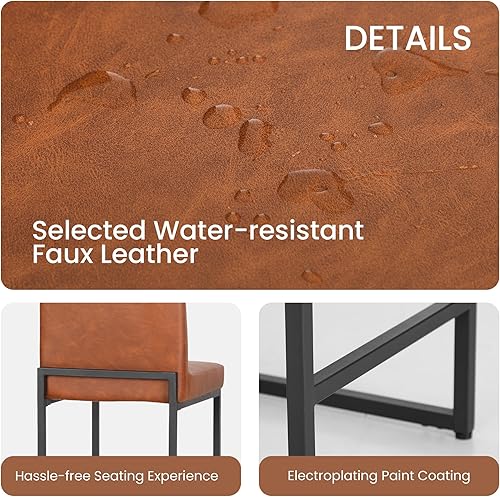 Miniatura 7 de ALPHA HOME Juego de 2 taburetes de bar de 24 pulgadas de altura de mostrador, taburetes de bar modernos de piel sintética con respaldo, reposapiés