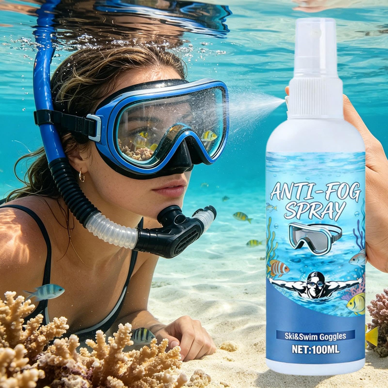 Spray Antiappannamento per Occhialini da Nuoto - 100 ml A Prova Di Perdite E Rimozione Polvere | Liquido Antiappannante per Occhialini e Occhiali da Nuoto,per Occhiali da Sole Visiera del Casco Viaggi