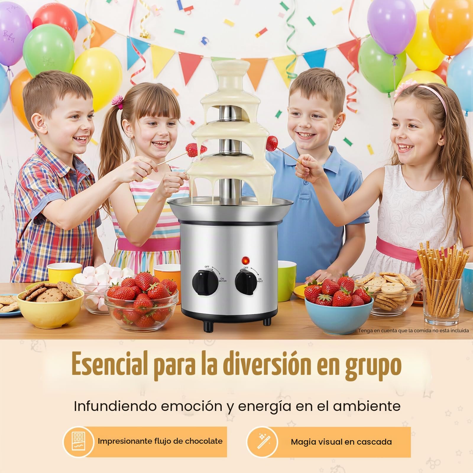 Fuente de chocolate de 4 pisos, 170 W, acero inoxidable, fondue de chocolate, fondue para casa, cafés, hoteles
