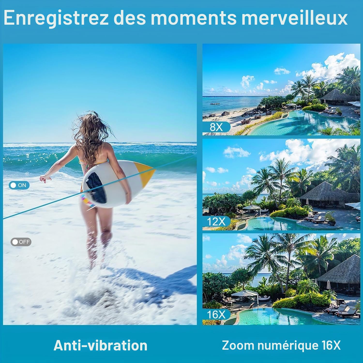 Caméra sous-marine UHD 4K 56 MP Autofocus Appareil photo numérique étanche avec une carte de 32 Go Selfie Double écran Caméra étanche pour la plongée en apnée