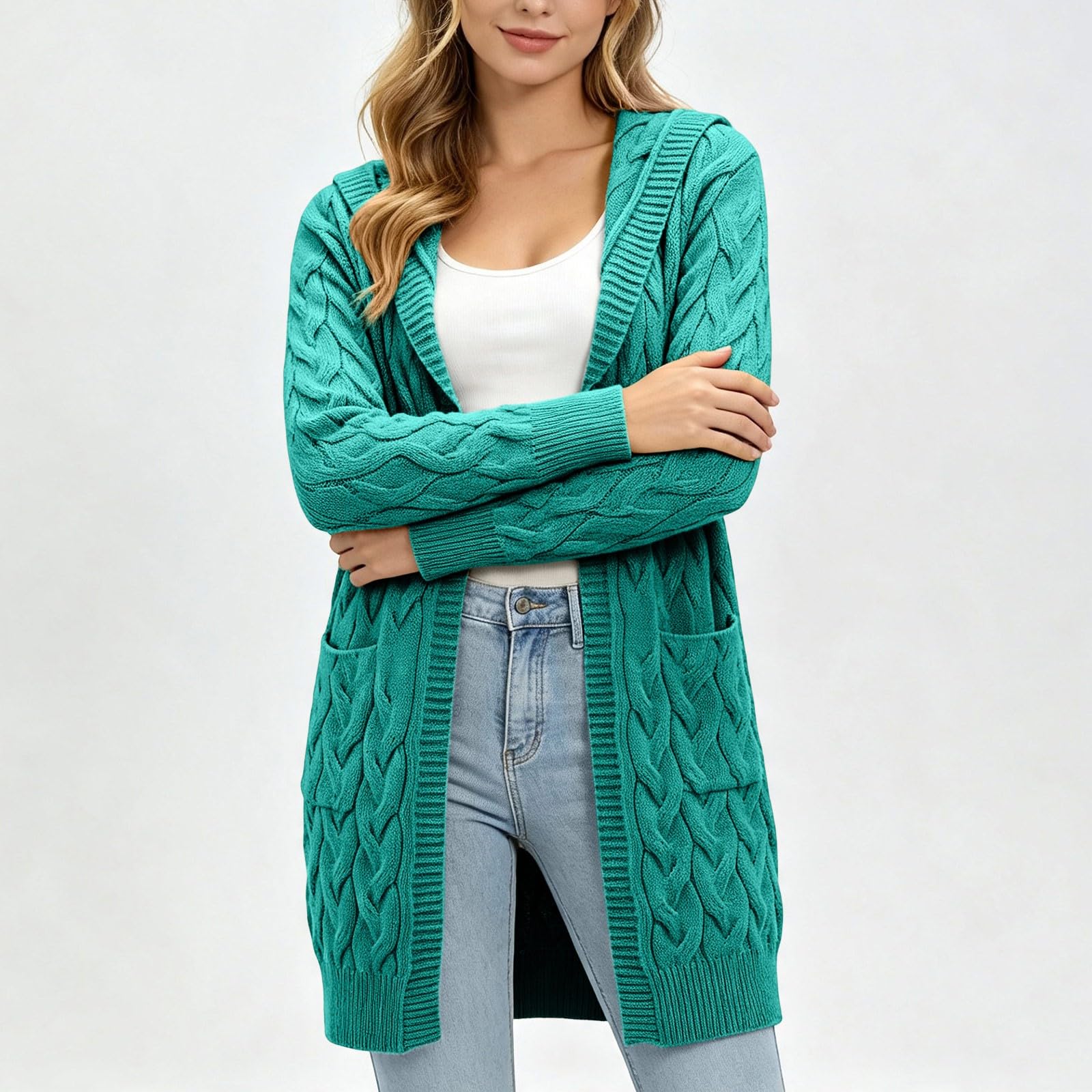 Cardigan Femme Capuche Torsadé Long Boutonné Chaud Chic Mode Casual