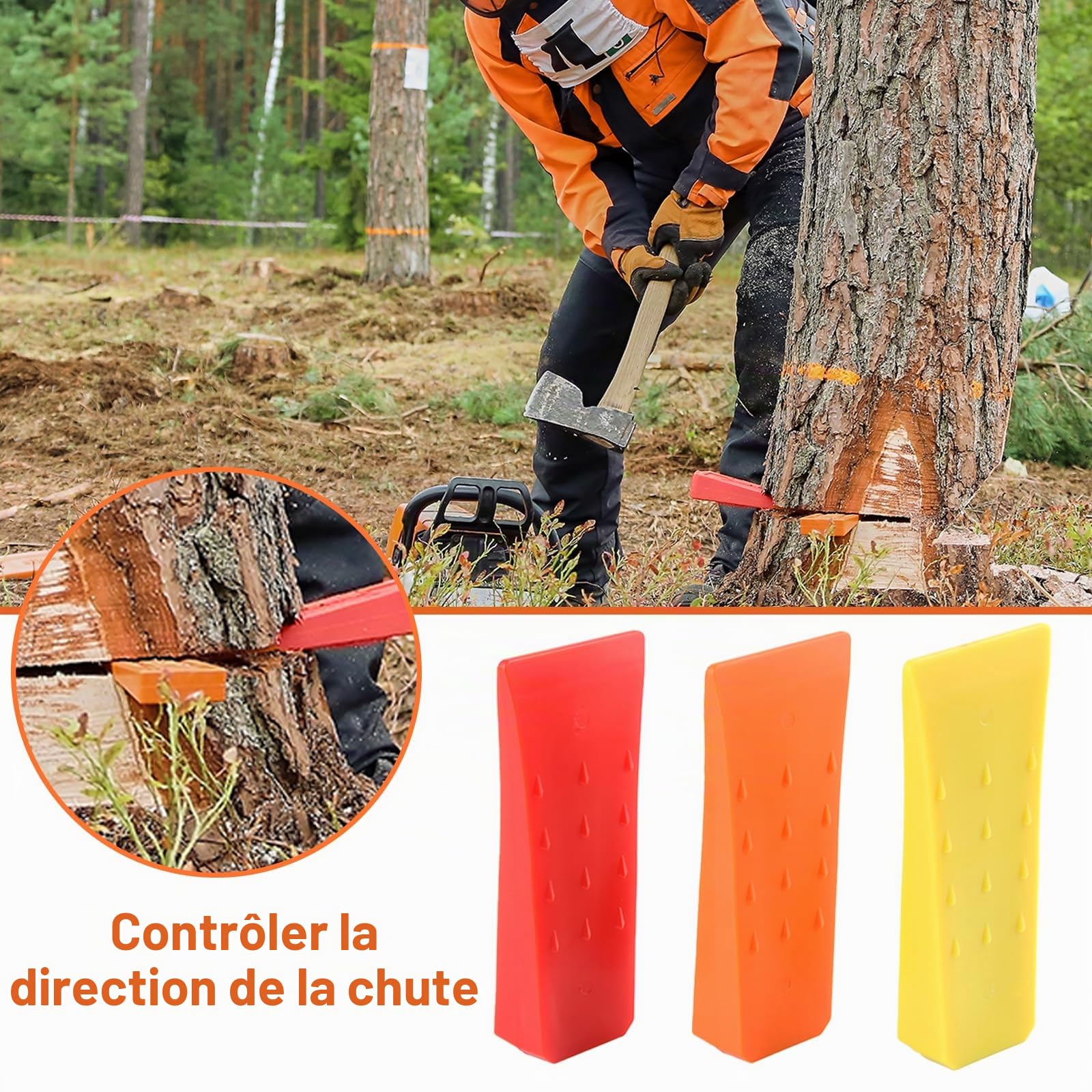3 Pièces Cale Plastique, badaren Coin pour Fendre Le Bois, Cales en Plastique, avec Poche, Robuste Et Durable, Outil Accessoire pour Bûcheron