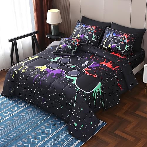 Miniatura 10 de JQinHome Juego de edredón individual para jugadores para niños y niñas, juego de ropa de cama de 6 piezas en una bolsa 3D de videojuegos - Edredón
