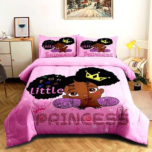 Miniatura 11 de Juego de edredón mágico para niñas negras, tamaño individual para niños, adolescentes, juego de ropa de cama para niñas negras, edredón con citas