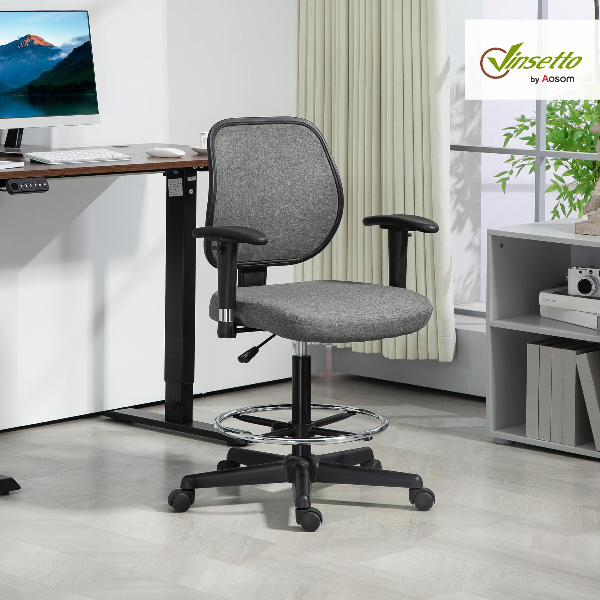 Vinsetto Fauteuil de Bureau Assise Réglable 60L x 57P x 97-119H cm Gris