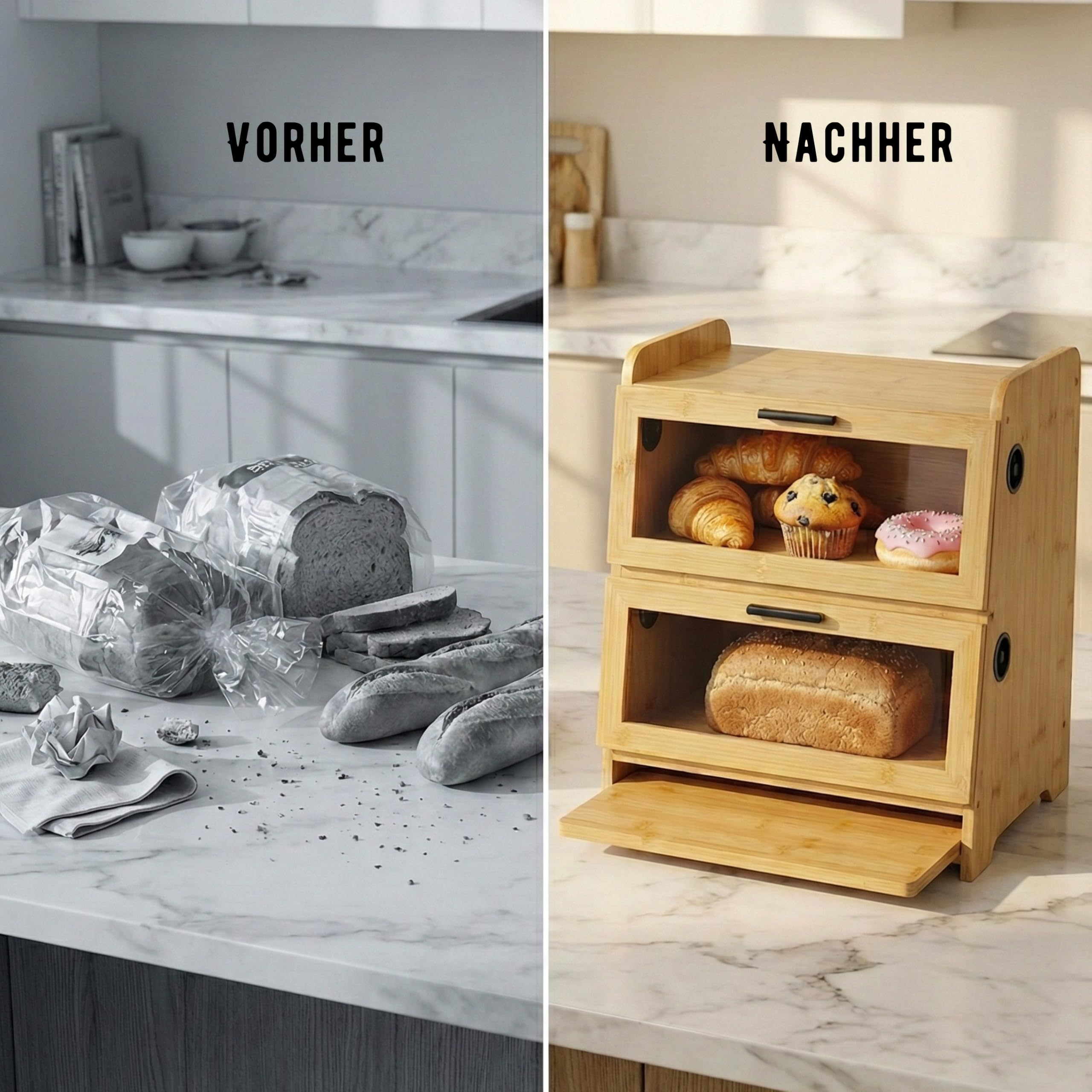 SWAYN Brotkasten aus FSC-zertifiziertem Bambus – Brotkasten mit 2 Etagen, verstellbare Belüftung für längere Frische, integriertes Brett, optimierte Aufbewahrung für Brot (natürlich)