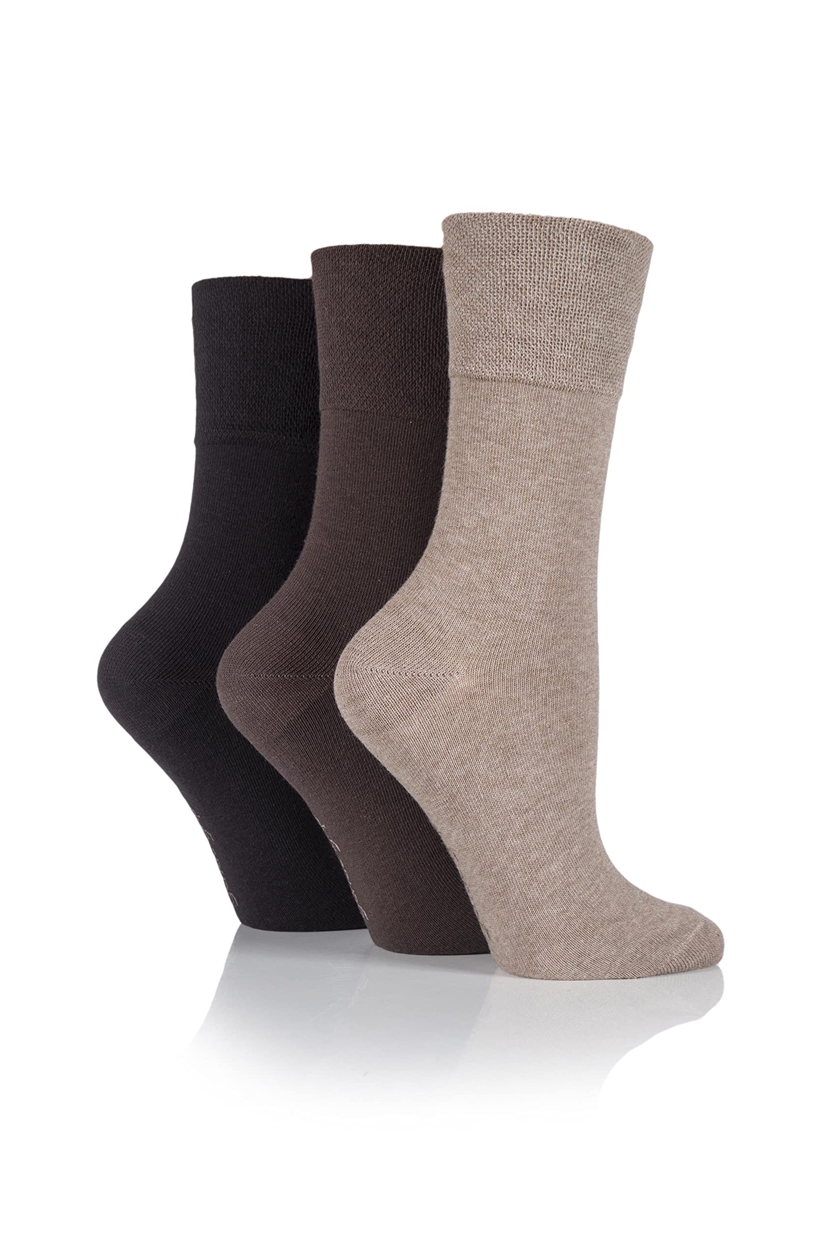 Iomi Women's Dark Brown Sockshop Footnurse Gentle Grip Diabetic Socks Pack Of 3 4-8