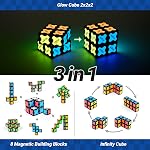 TOSY Cube aimanté 2x2-8 Blocs, 2 en 1 Jouet : 2x2x2 Cube de Puzzle et Cube d'infini personnalisable, Glowing, UV Lampe de poche, Fidget/Sensory/STEM/STEAM Magnet Tiles Cadeau d'anniversaire pour enfants/adolescents/adultes