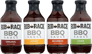 Rib Rack BBQ Sauce Variety Pack: Original, Sweet Honey, Southern Bourbon, Campfire Cider - No HFCS, Gluten-Free, 4x19oz Bottles