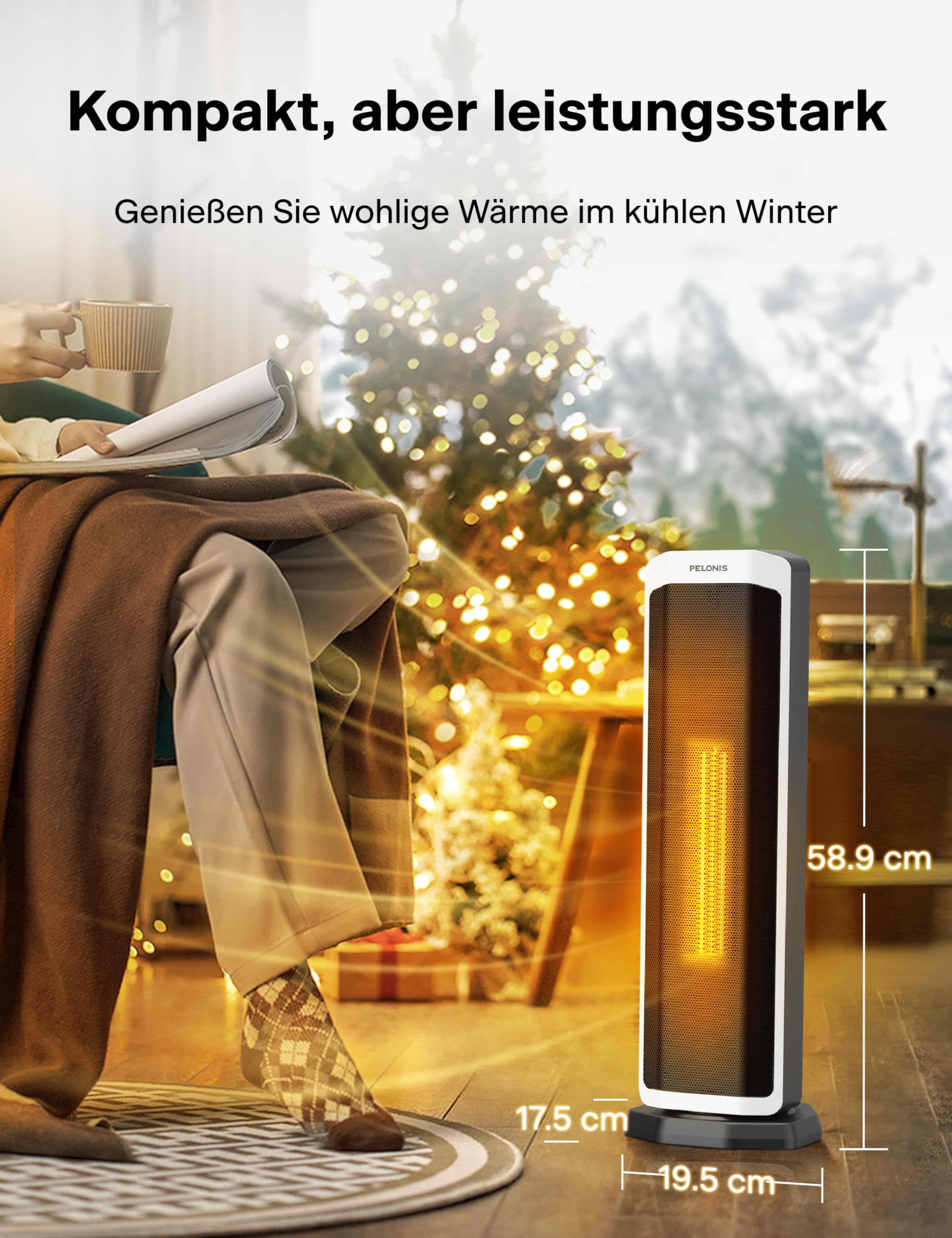 PELONIS Elektryczny termowentylator 2000 W z pilotem zdalnego sterowania, szybkie ogrzewanie 3S i tryb ECO, oscylacja 75°, regulowany termostat (5-35°C), timer 8 h, ciche ogrzewanie ceramiczne do