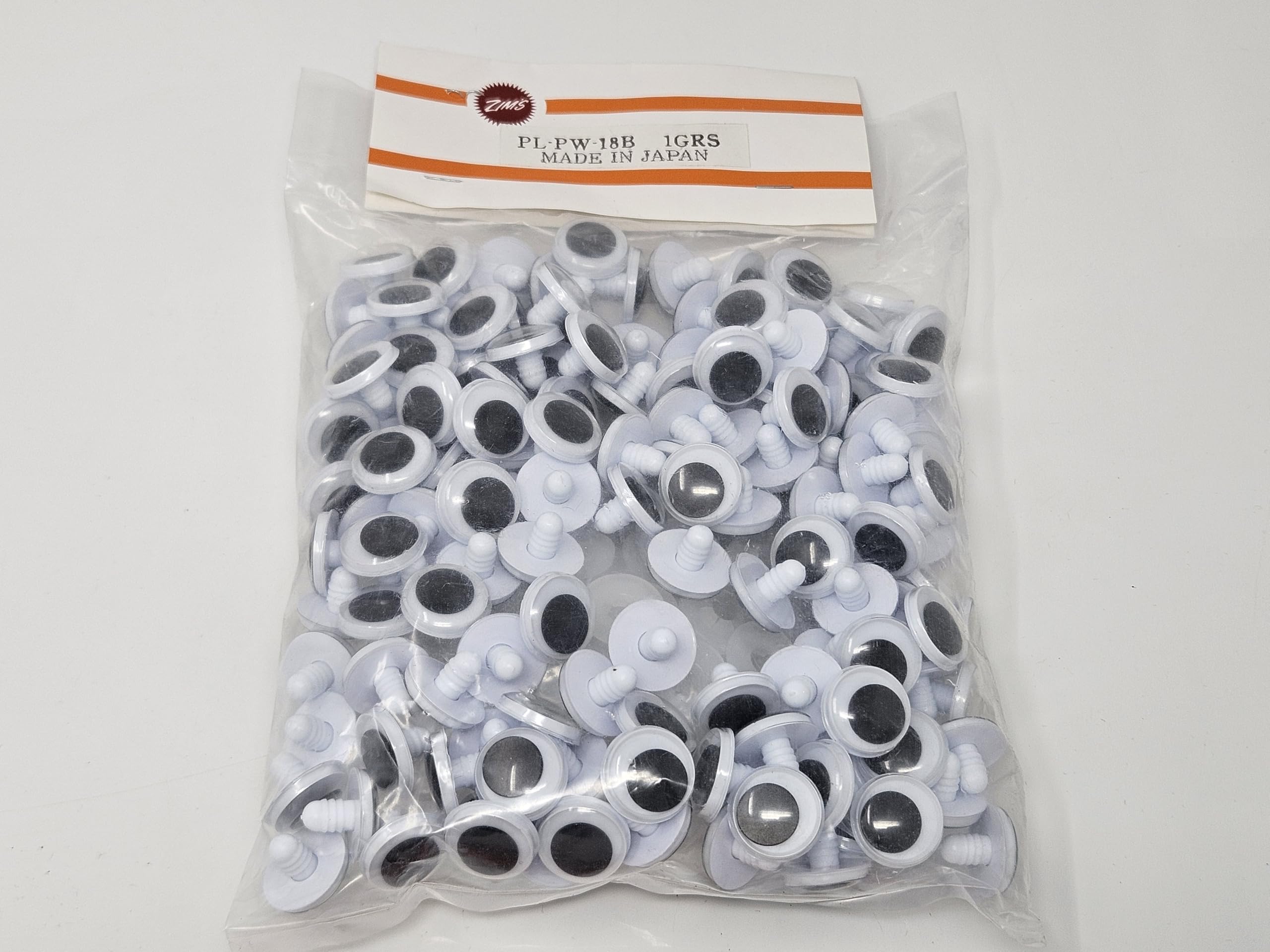 Zim's 18mm Round Moving Wiggle Googly Plastic Safety Eyes with Washers for Craft Amigurumi Dolls or Puppets (Bulk Pack of 144)