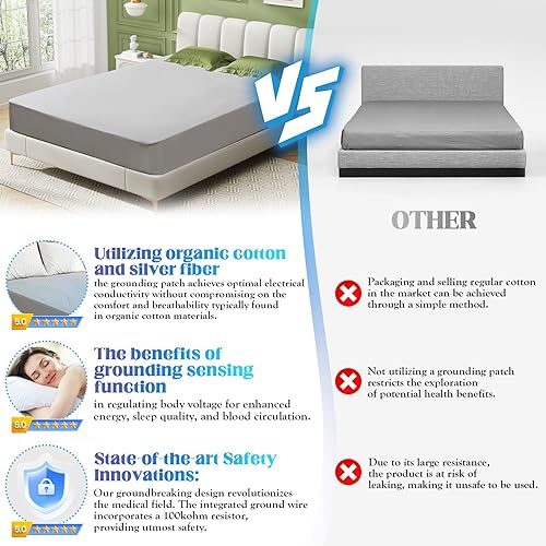 Miniatura 4 de Calmbee Grounding Sheets - Sábanas de cama tamaño King, 10 % fibra de plata pura + 90 % algodón orgánico, sábanas de tierra conectadas a tierra