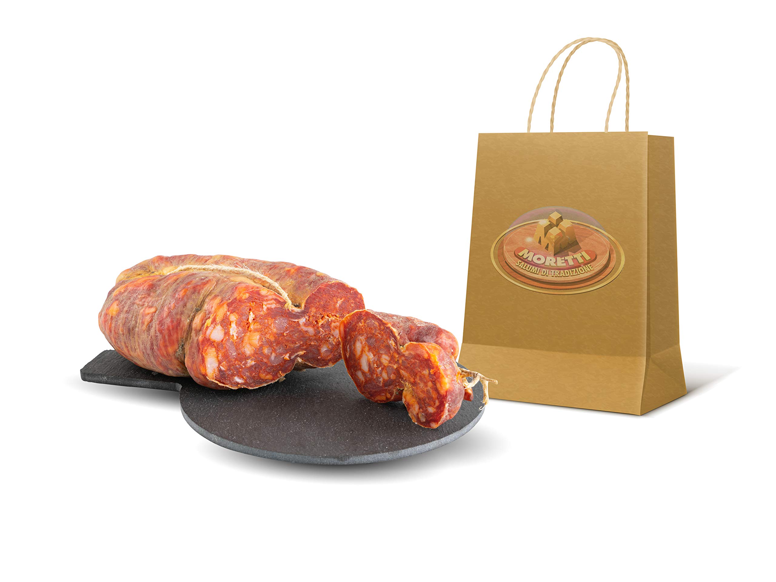 Moretti® Soppressata Piccante Stagionata Artigianale | Salame Tradizionale | Prodotto In Calabria | In Regalo Tagliere In Legno (Con Peperoncino Piccante 2 Confezioni)