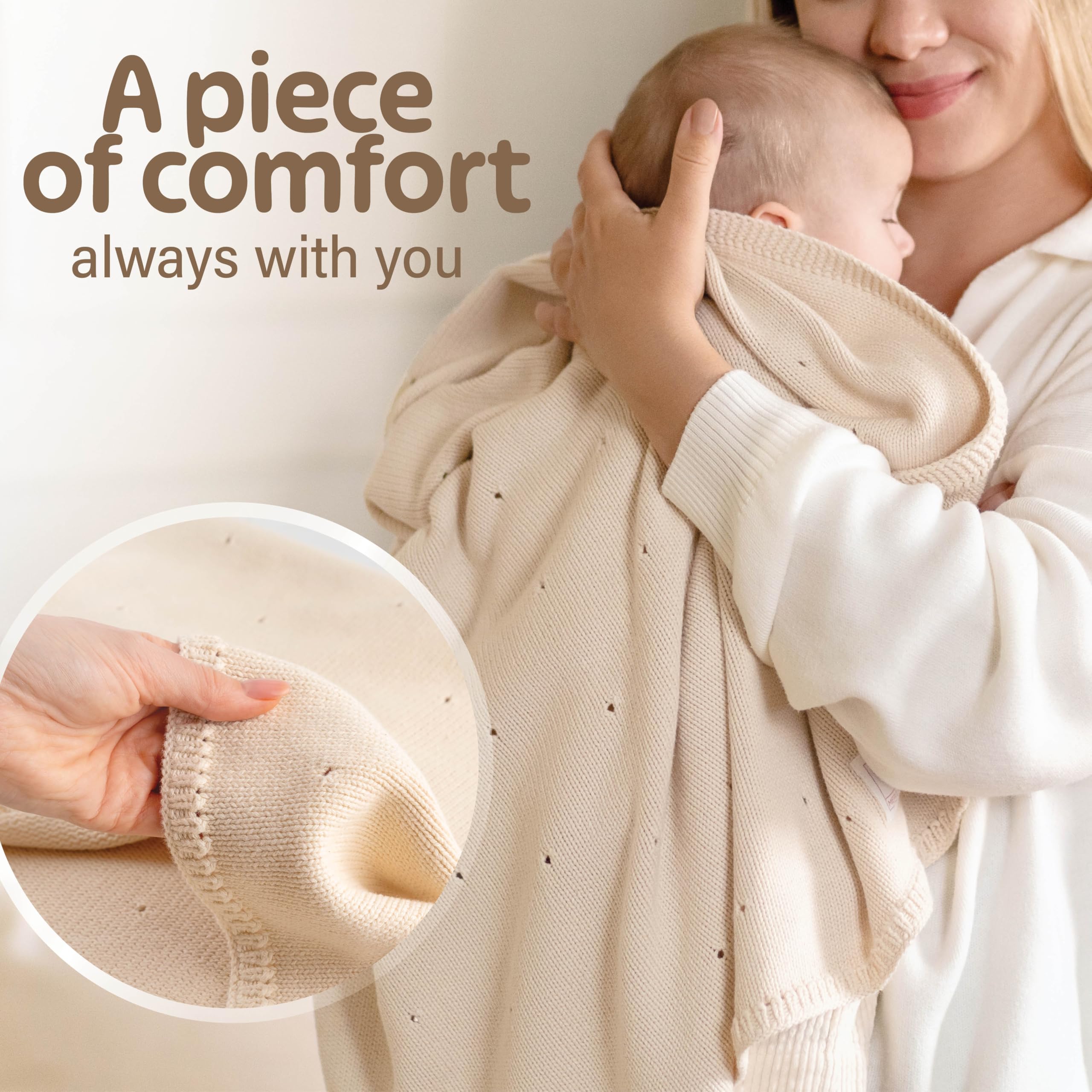 Merle Toys® Manta para bebé de algodón 100% orgánico, con certificación GOTS & Oeko-Tex, manta para recién nacidos, manta para bebé, manta de algodón orgánico, color blanco perla