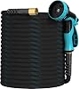 Garden Hose 50ft, Non-Expandable Lightweight & Flexible Water Hose, with 10-Pattern Spray Nozzle, Super Fabric, Leak-Proof 34 Solid Brass Alloy Connector Fittings, Durable Blue