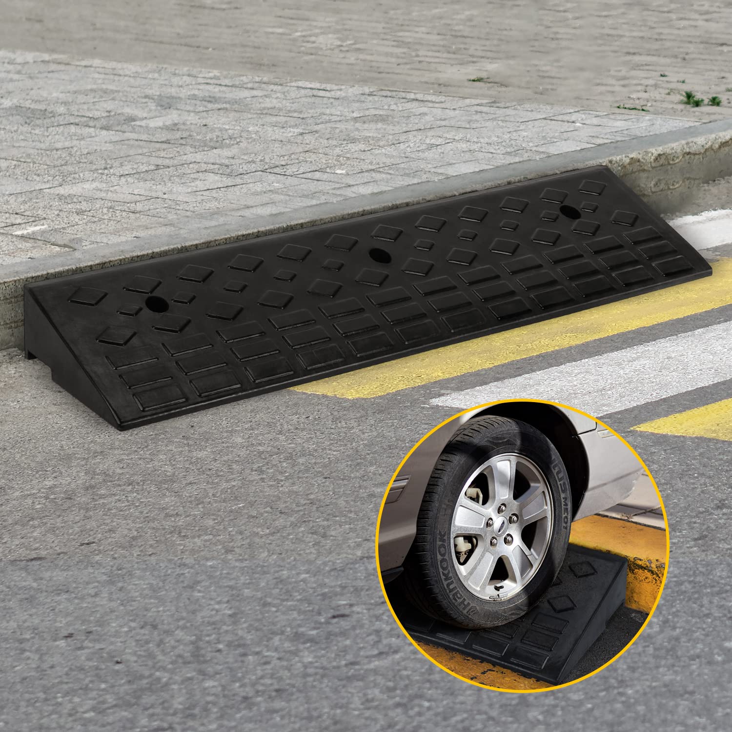 MYOYAY Bordsteinrampe Gummi Auffahrrampe 10cm Bordsteinkanten-Rampe Autorampe Türschwellenrampe mit Befestigungs-Set, Türschwellenrampe Rampe für Auto Rollstuhl Motorrad Bürgersteig 100 x 25 x 10 cm