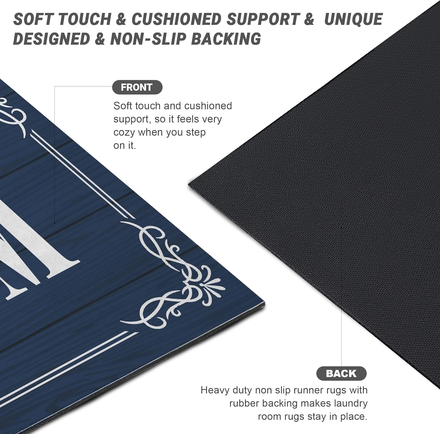 Non Slip Laundry Mats, Washable Runner, Blue, 17"x47"